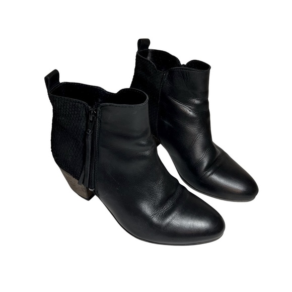Eos Cisco Black Genuine Leather Chelsea Ankle Zip up Boots snake 38 8 - Picture 1 of 12